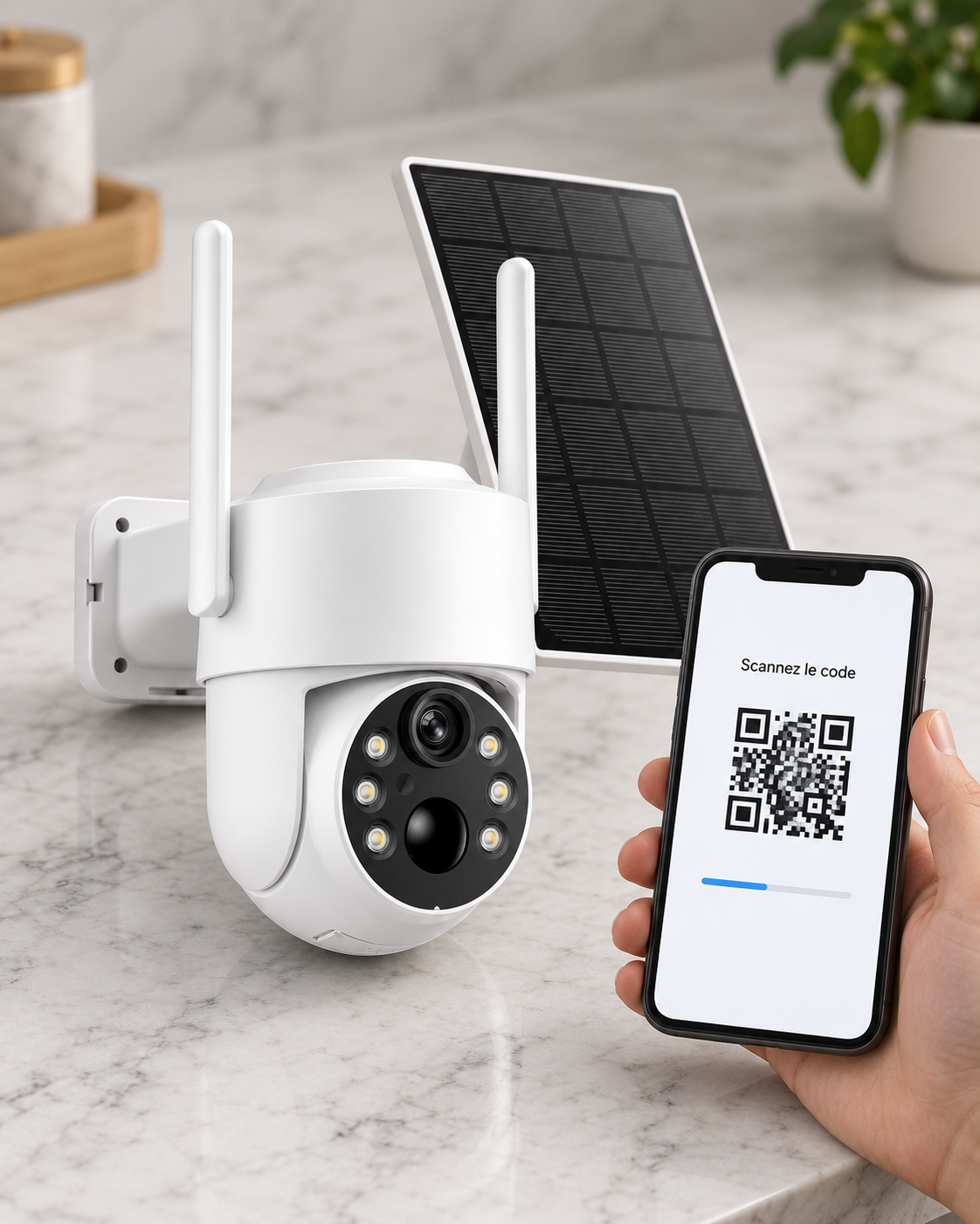 Configuration caméra solaire SENTINELLE par QR code sur smartphone