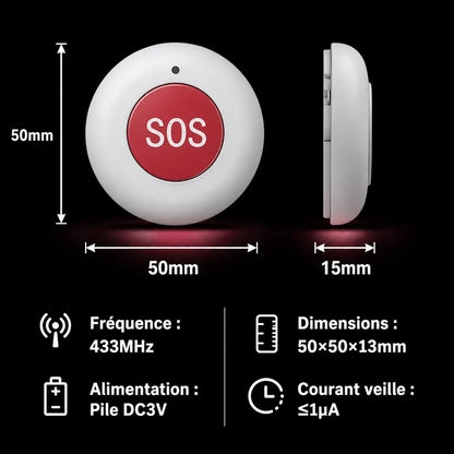 Bouton SOS Sans Fil 433MHz — Alerte d'Urgence en 1 Geste | Personnes Âgées & Sécurité