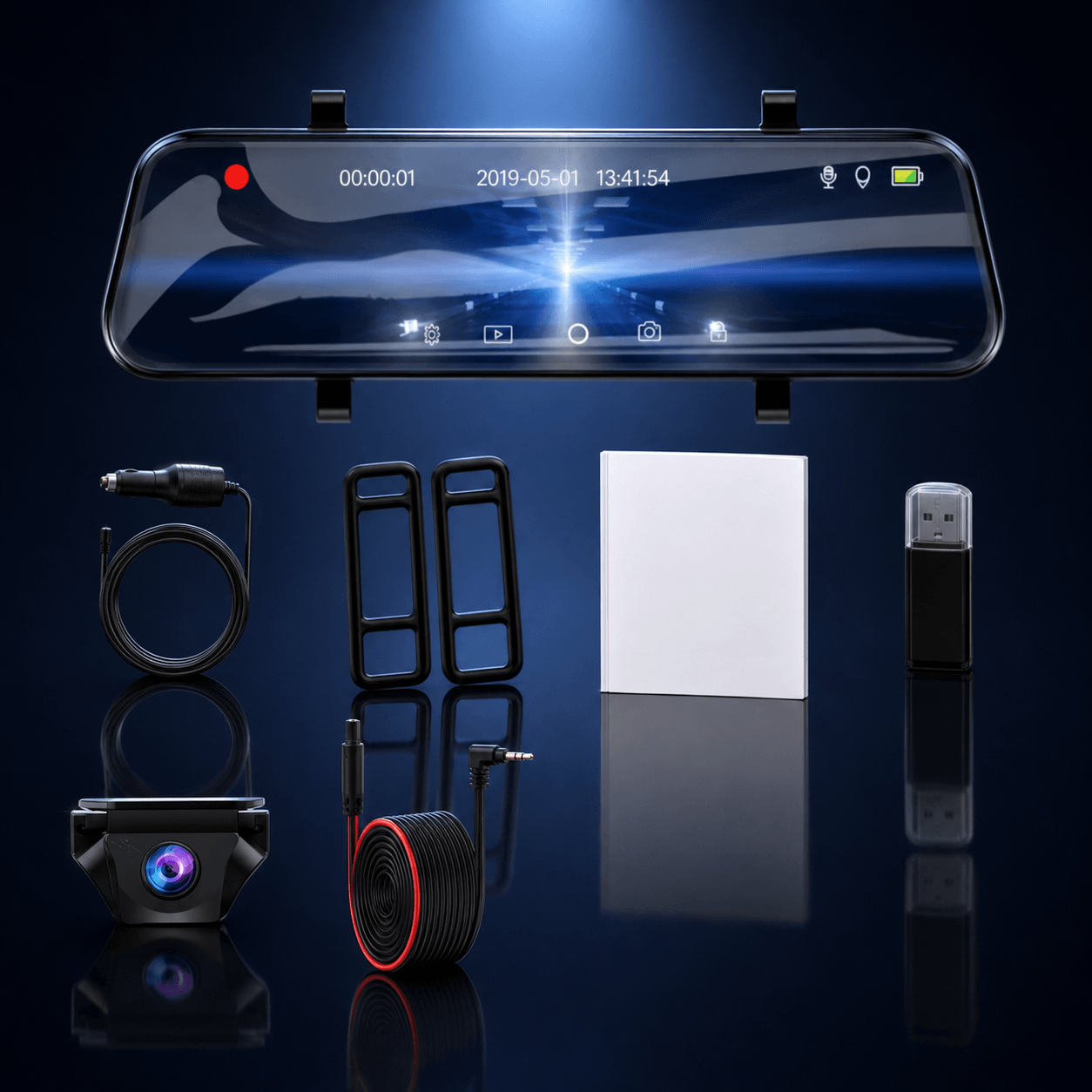 Miroir Caméra pour Voiture — Écran Tactile 2.5K GPS WiFi