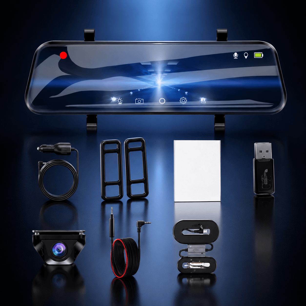 Miroir Caméra pour Voiture — Écran Tactile 2.5K GPS WiFi