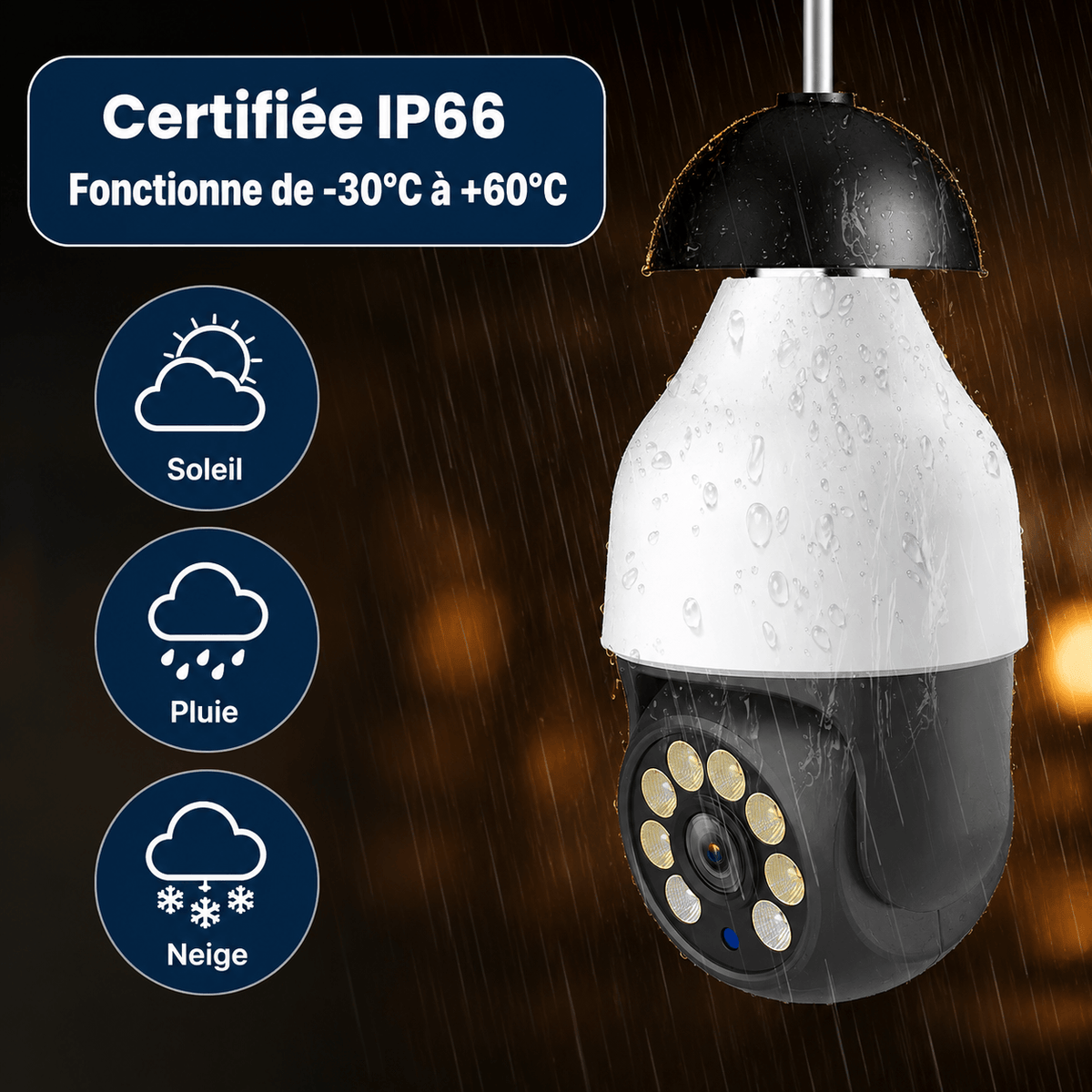 Caméra ampoule WiFi E27 SilverProtect, certification IP66