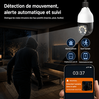 Caméra ampoule WiFi E27 SilverProtect, alerte de détection de mouvement