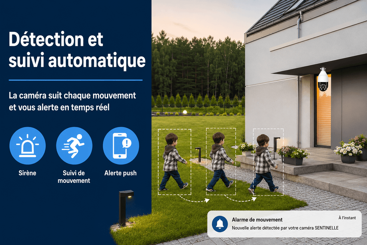 Caméra ampoule WiFi E27 SilverProtect, détection et suivi de mouvement