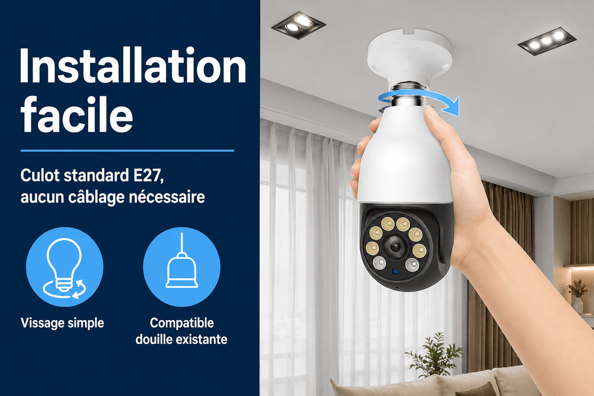 Caméra ampoule WiFi E27 SilverProtect, installation facile
