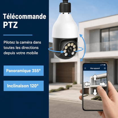 Caméra ampoule WiFi E27 SilverProtect, télécommande PTZ