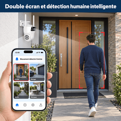 Caméra PTZ double objectif 4K SilverProtect, double écran de détection
