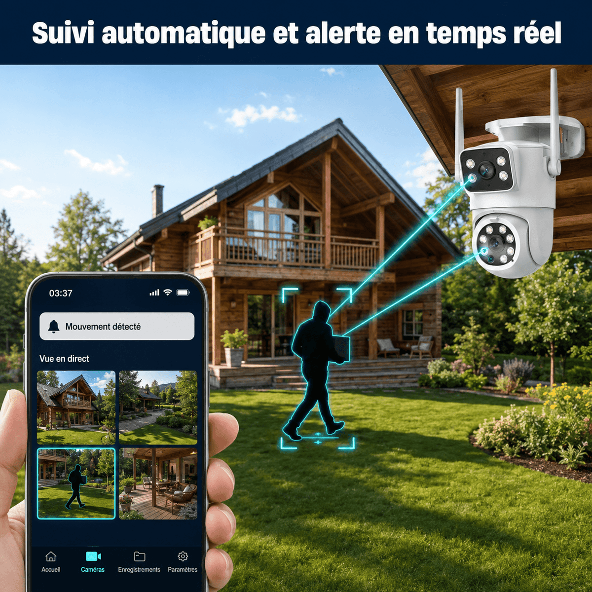 Caméra PTZ double objectif 4K SilverProtect, suivi automatique intelligent