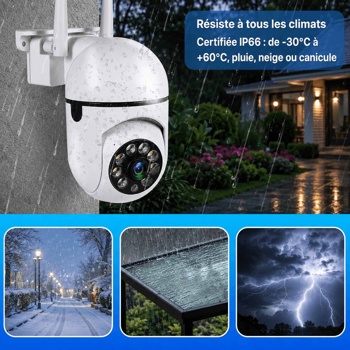 Caméra extérieure PTZ WiFi SilverProtect, résistance aux intempéries