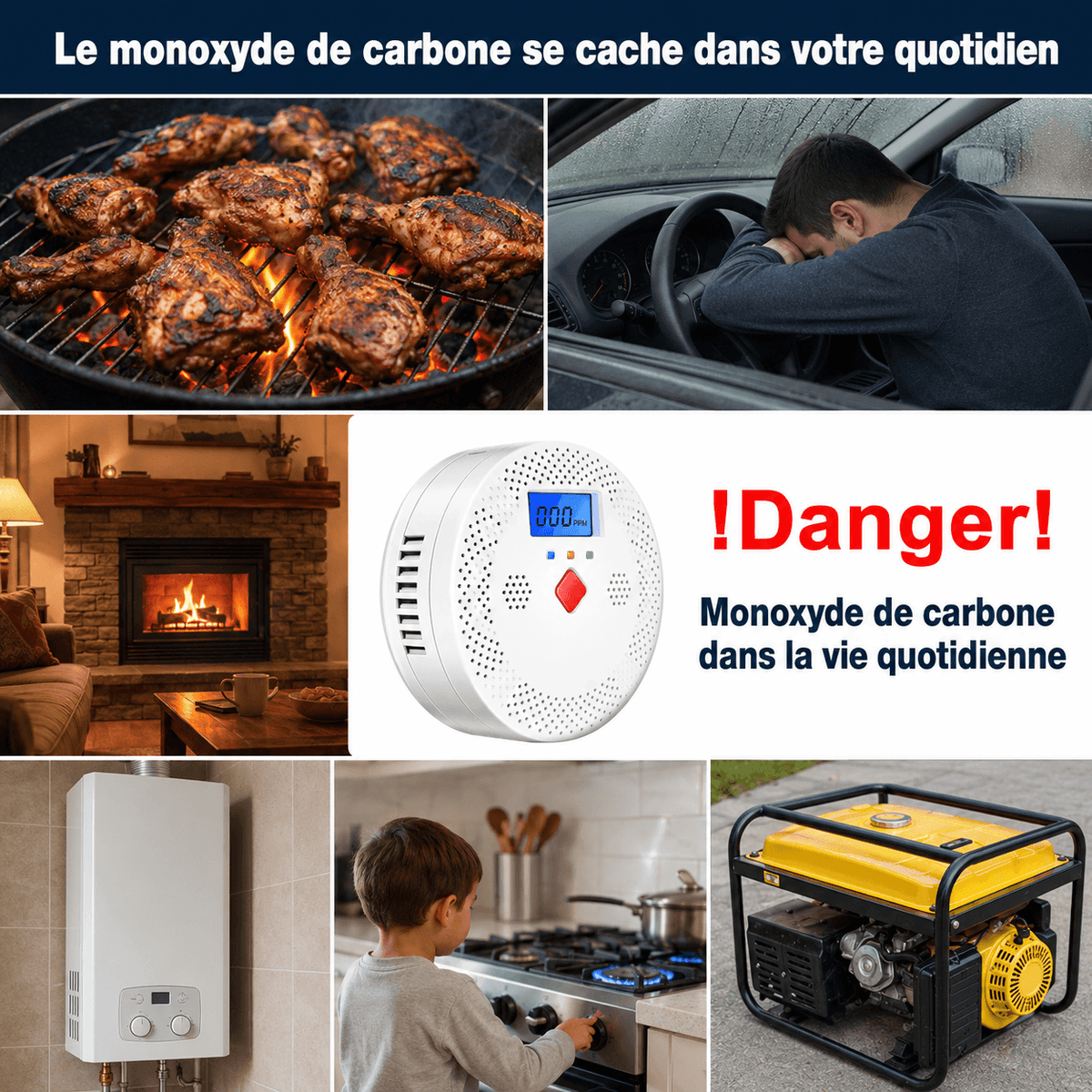 Détecteur de monoxyde de carbone WiFi SilverProtect, dangers du quotidien