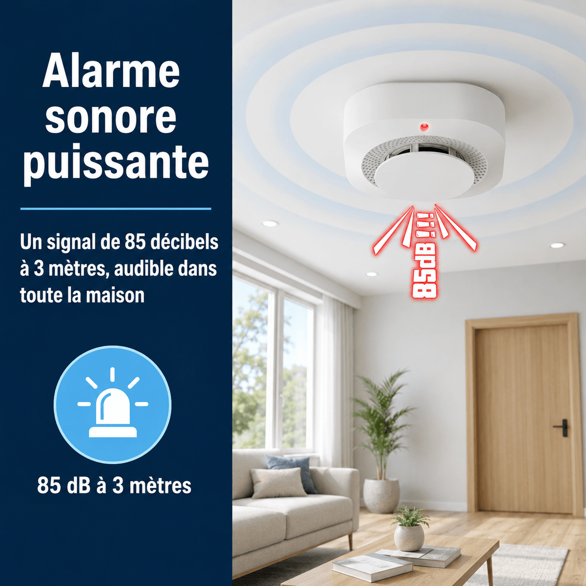 Détecteur de fumée SilverProtect, alarme sonore 85 dB