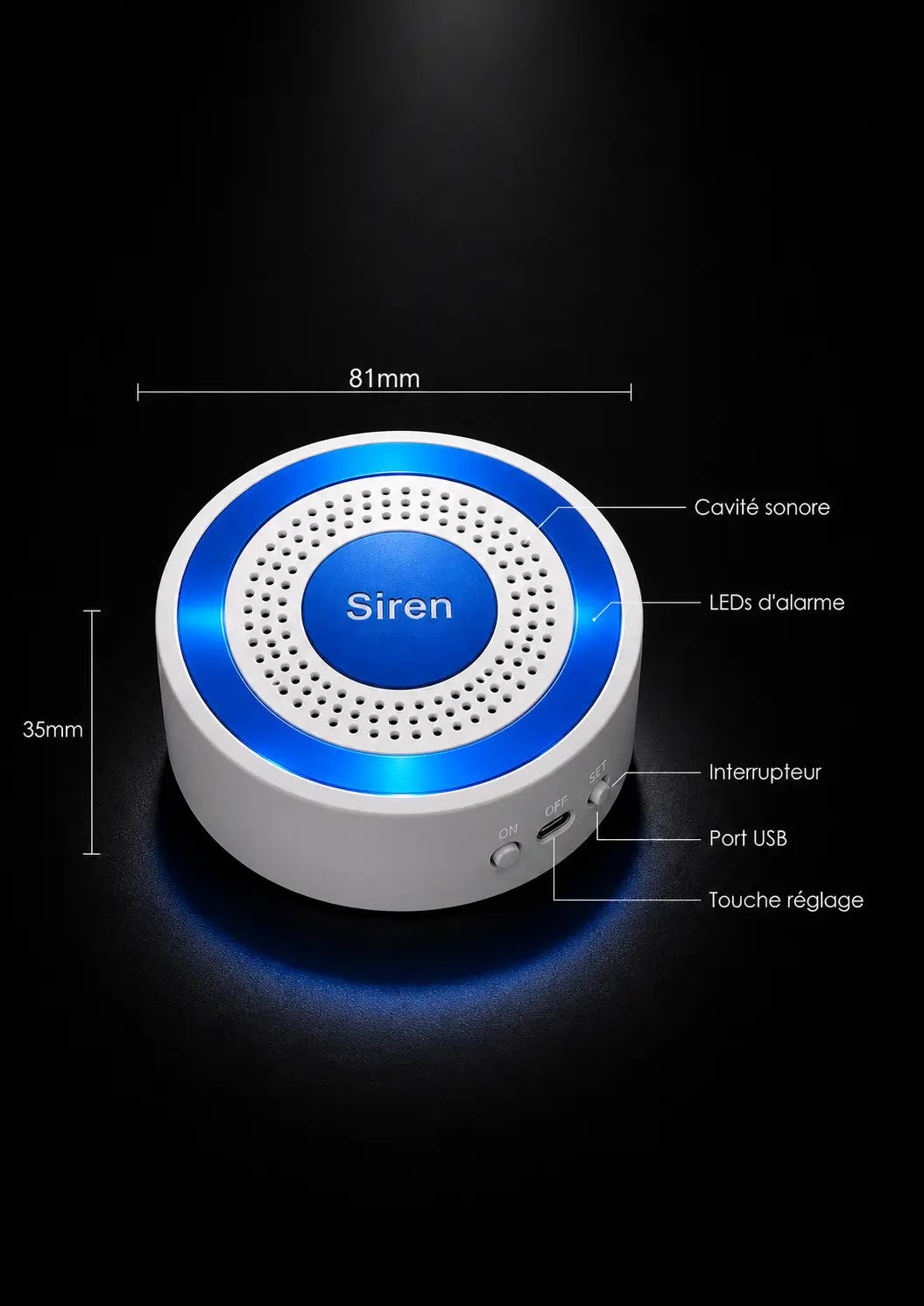 Sirène Intérieure Sans Fil 433MHz — 90dB | Batterie de Secours | Compatible SENTINELLE™