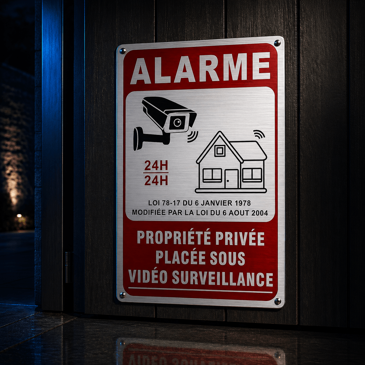 Plaque Dissuasive SENTINELLE™ — Propriété Protégée 24h/24 | Aluminium Brossé
