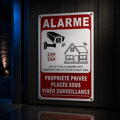 Plaque Dissuasive SENTINELLE™ — Propriété Protégée 24h/24 | Aluminium Brossé