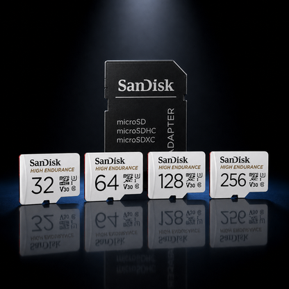 Carte MicroSD SanDisk High Endurance — V30 U3 4K | Surveillance & Dashcam