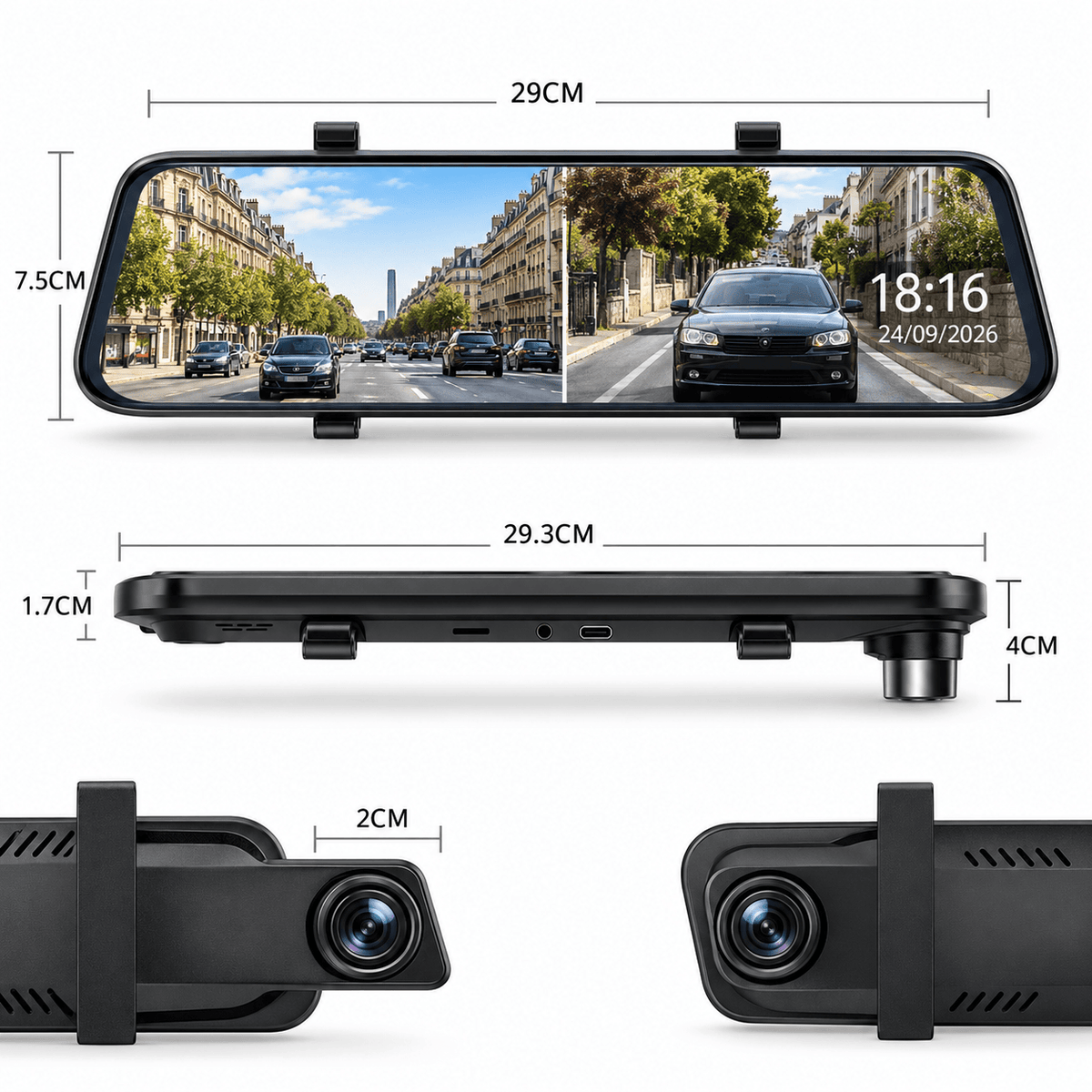 Miroir Caméra Voiture Écran 2.5K GPS