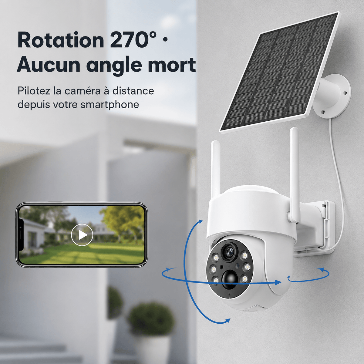 Rotation motorisée 270° de la caméra SENTINELLE™ Cam Solaire pour couvrir toute la zone extérieure