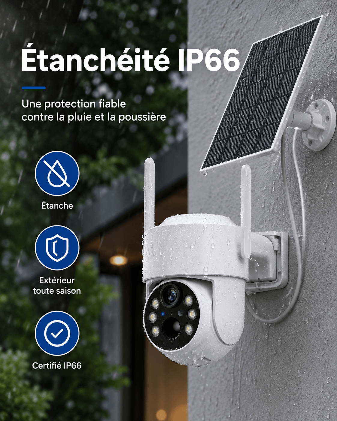 Étanchéité IP66 de la caméra SENTINELLE™ Cam Solaire, résistante aux intempéries pour usage extérieur