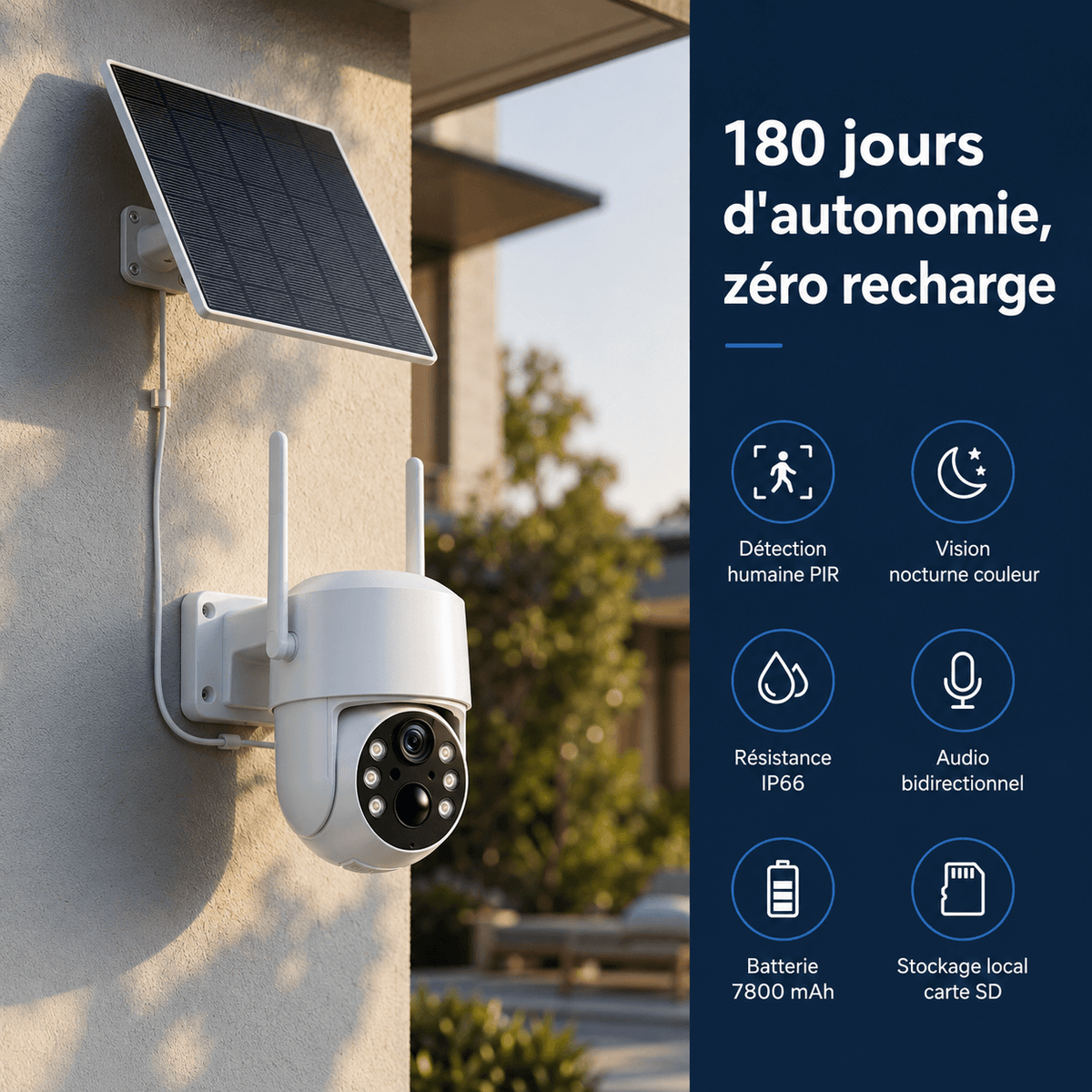 Autonomie de veille 180 jours de la caméra SENTINELLE™ Cam Solaire grâce à la recharge solaire continue