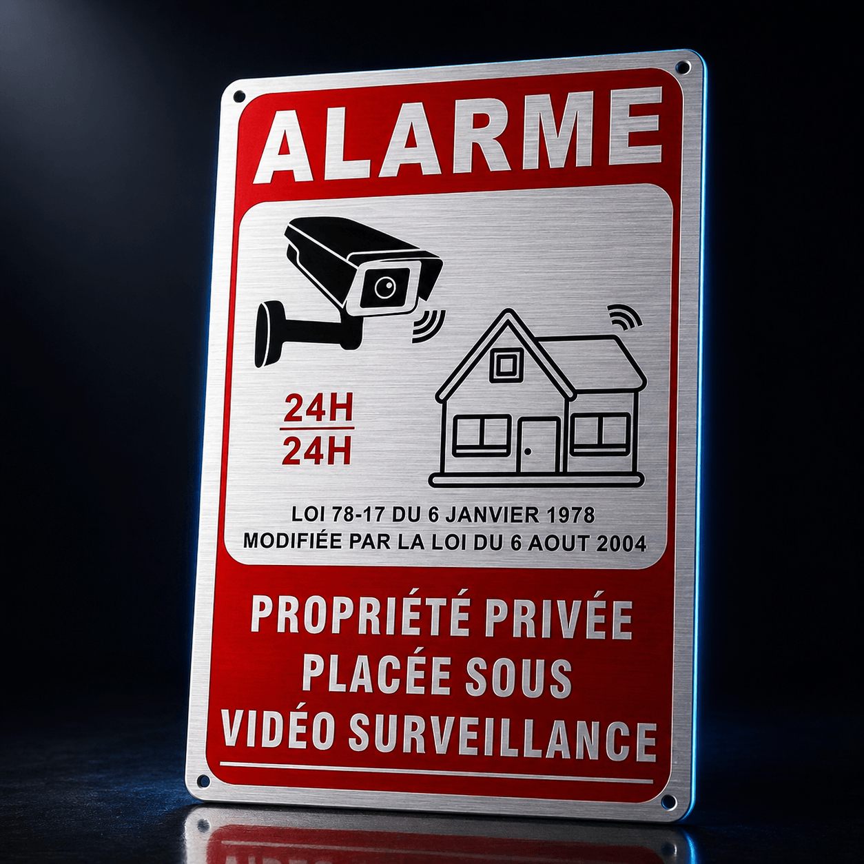 Plaque Dissuasive SENTINELLE™ — Propriété Protégée 24h/24 | Aluminium Brossé