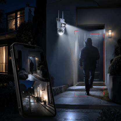 Caméra Surveillance Double Objectif PTZ WiFi 4K — Suivi IA Automatique | Vision Nocturne Couleur | IP66