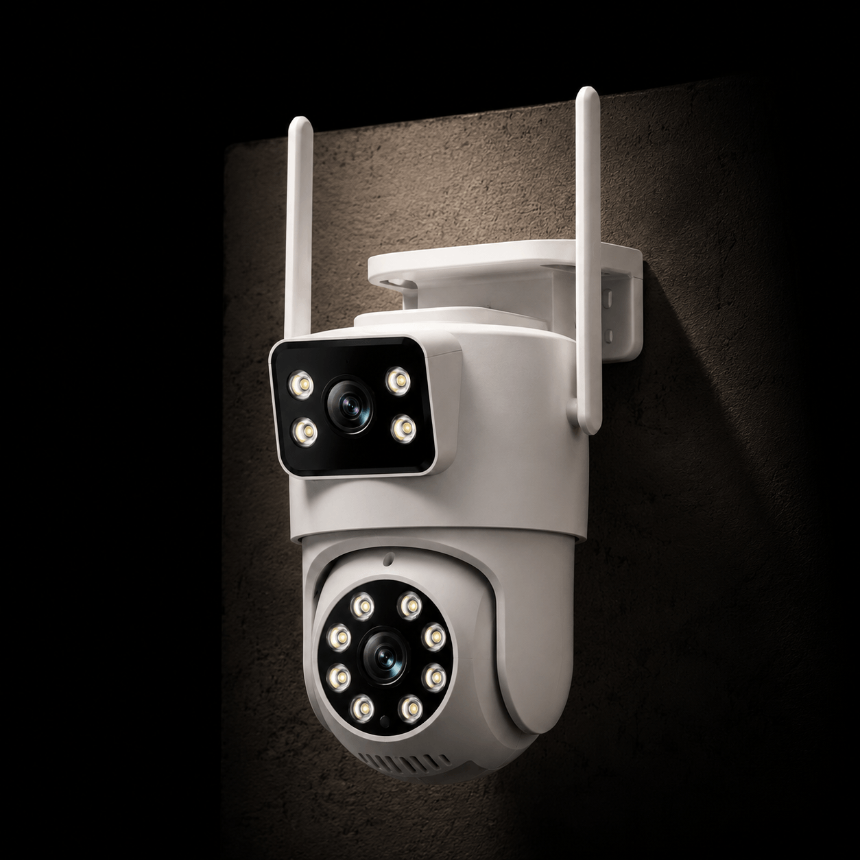 Caméra Surveillance Double Objectif PTZ WiFi 4K — Suivi IA Automatique | Vision Nocturne Couleur | IP66