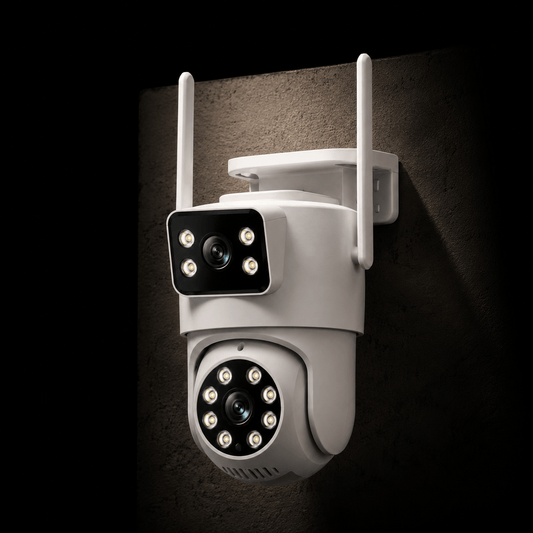 Caméra Surveillance Double Objectif PTZ WiFi 4K — Suivi IA Automatique | Vision Nocturne Couleur | IP66