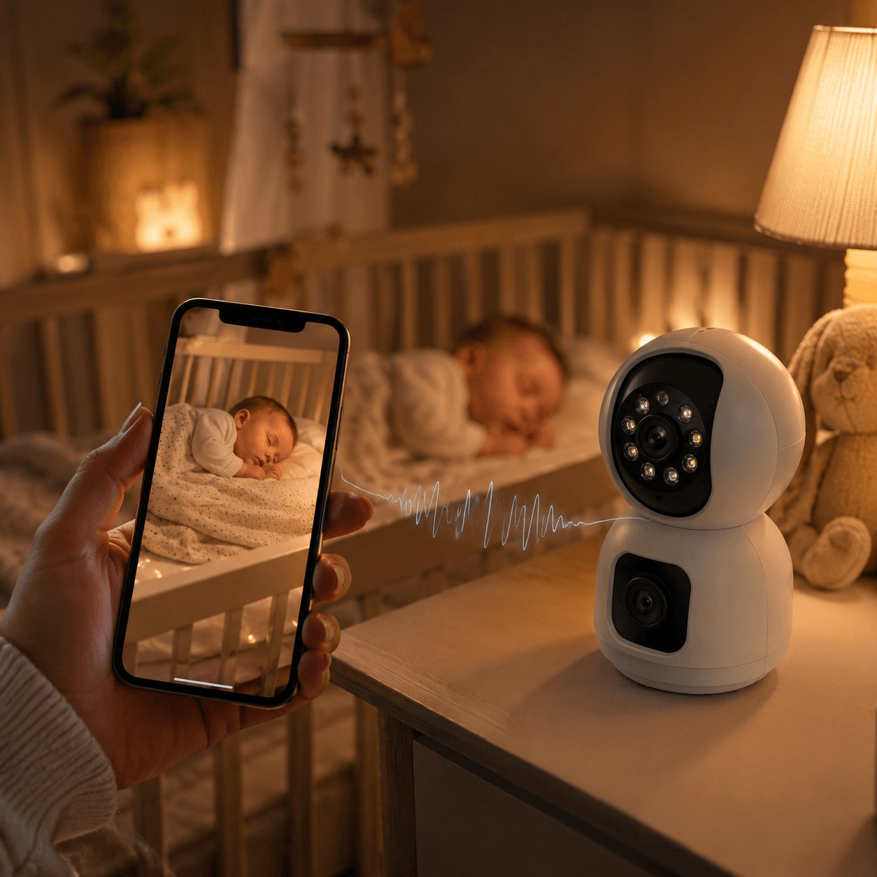 Caméra Bébé & Surveillance Intérieure 4K — Double Objectif | Suivi IA | Vision Nocturne Couleur