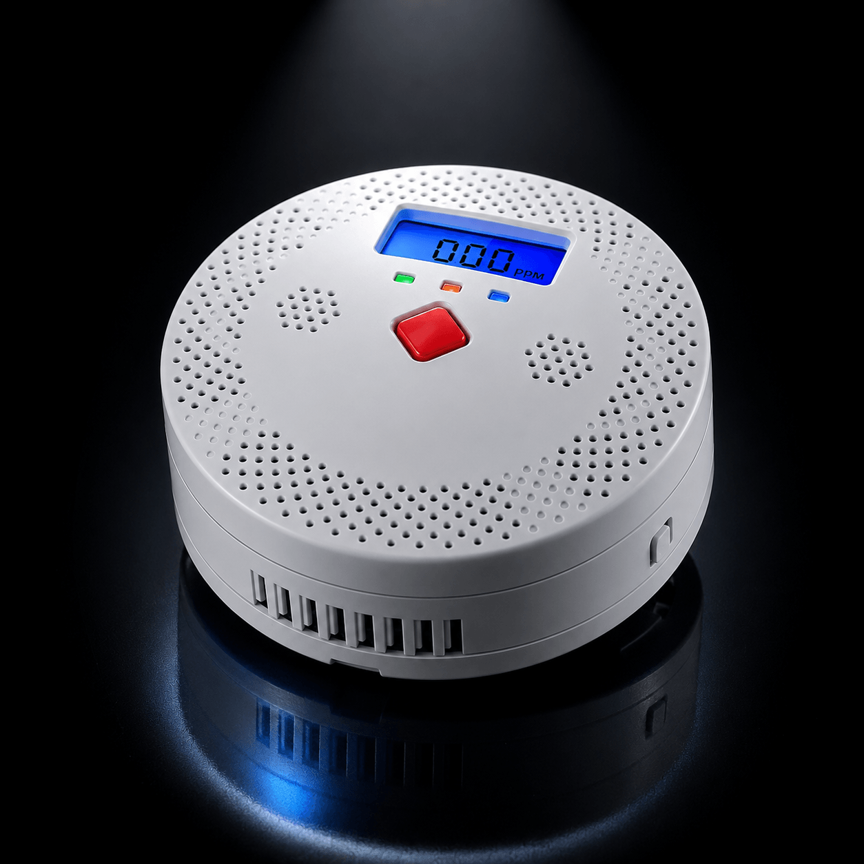 Détecteur de monoxyde de carbone connecté SilverProtect, vue de dessus avec écran LCD